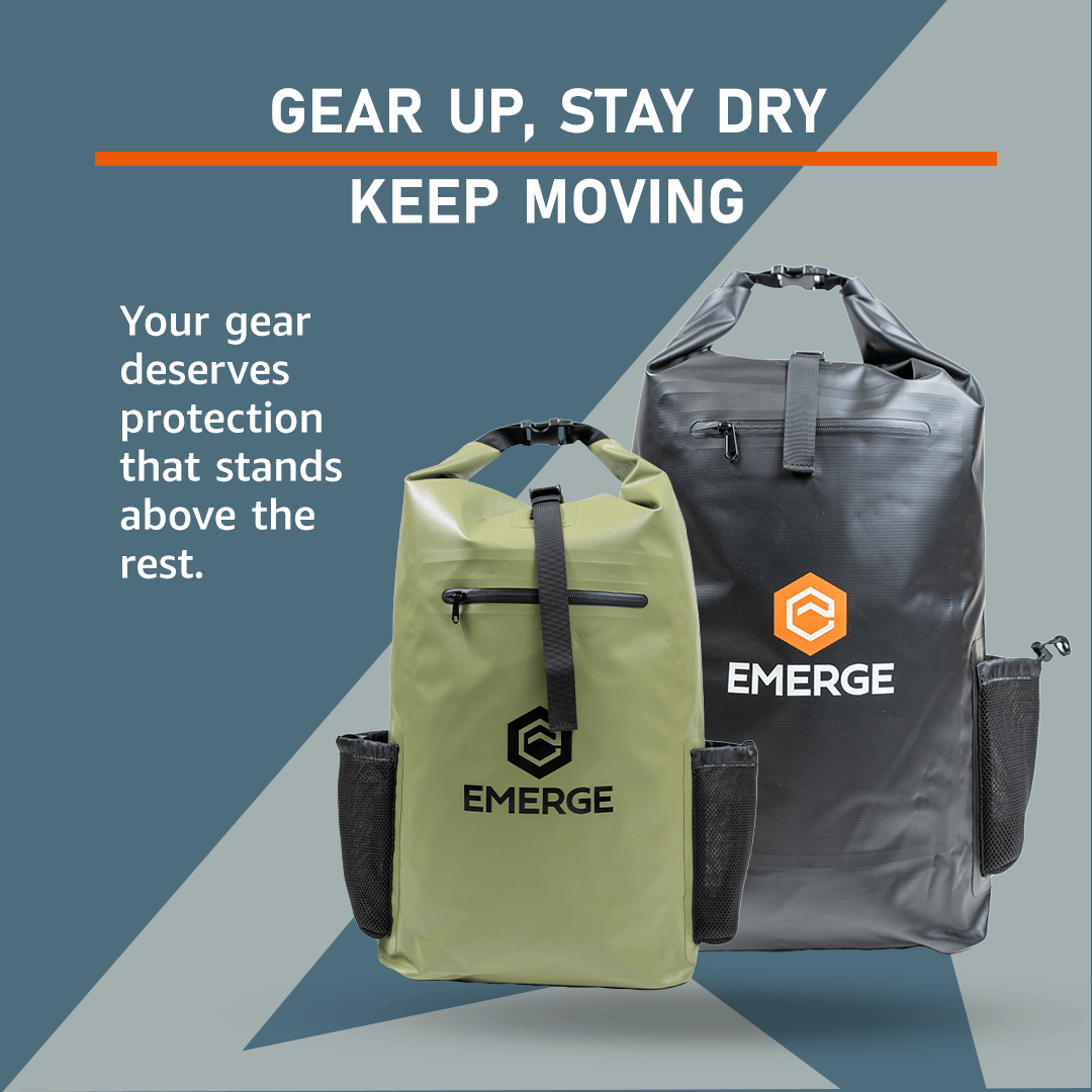 Emerge Survival Dry Bags 50L Heavy Duty Dry Bag w/ Straps - Black