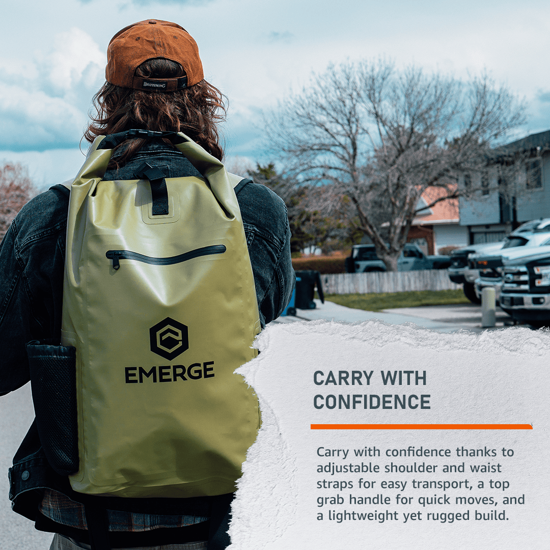 Emerge Survival Dry Bags 50L Heavy Duty Dry Bag w/ Straps - Black