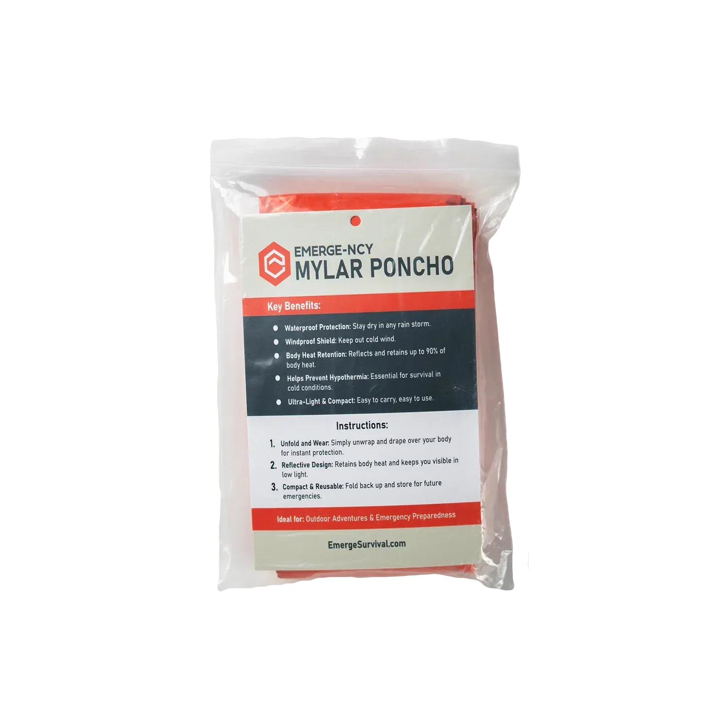 Emerge Survival Emergency Supplies Mylar Poncho
