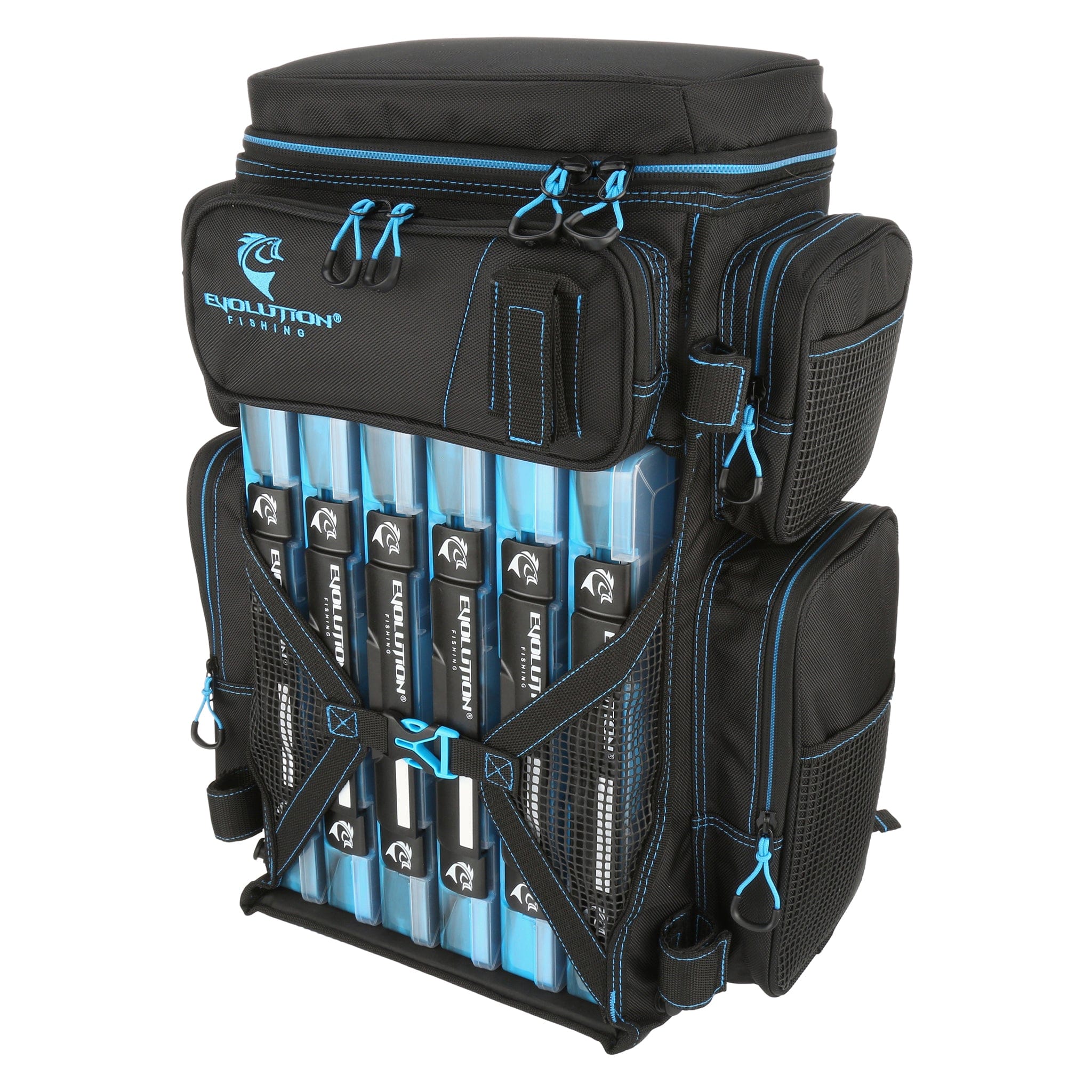 Evolution Outdoor Drift Series Bags Blue Drift Series 3700 Tackle Backpack with Rod Holders & QuikLatch Trays