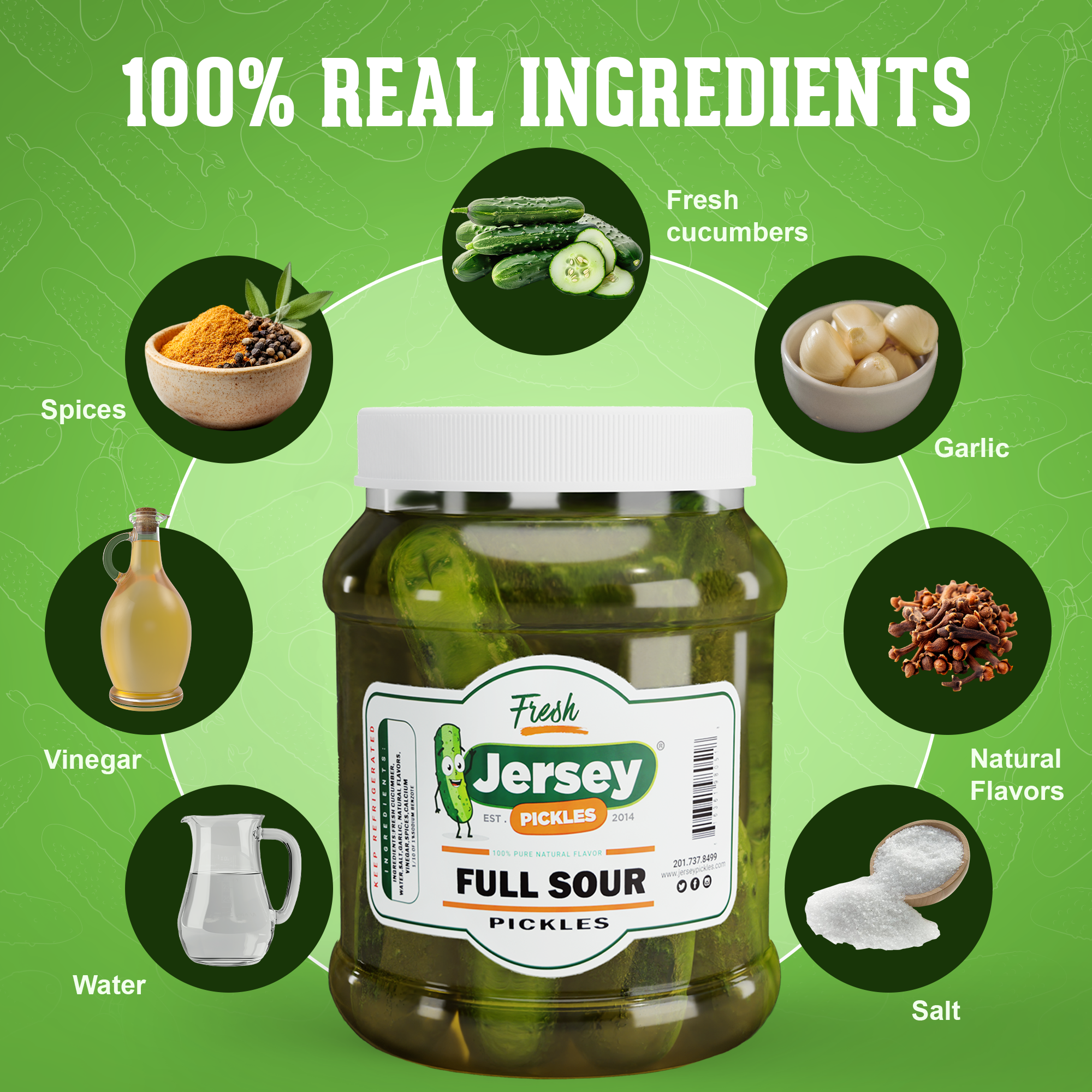 NY Style Whole Full Sour Pickles (Naturally Fermented)
