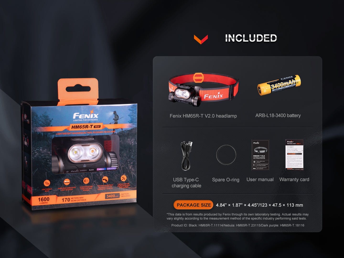 Fenix Store Headlamp Fenix HM65R-T V2 Rechargeable Lightweight Trail Running Headlamp