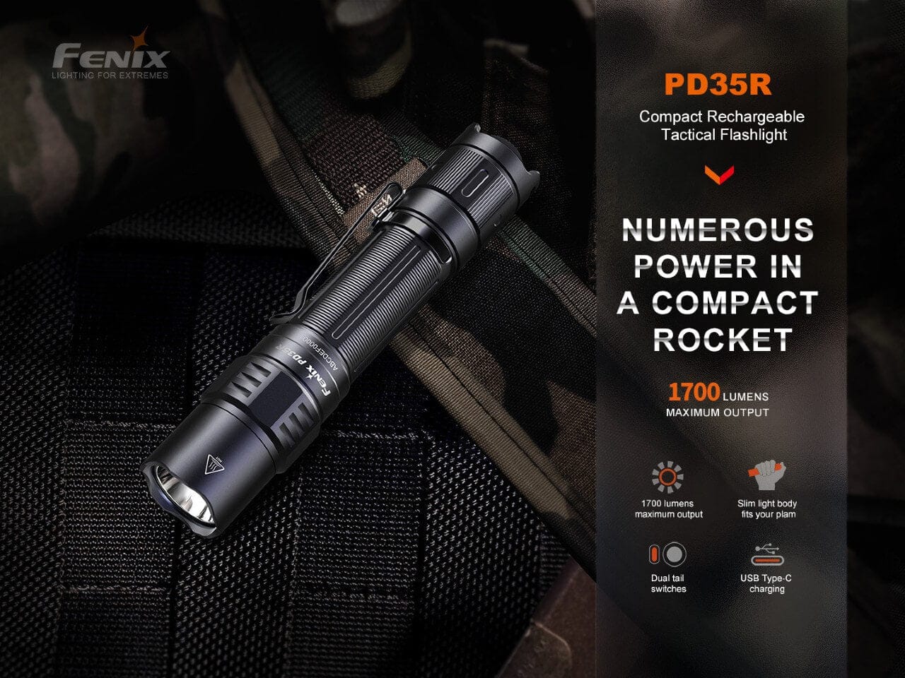 Fenix Store Rechargeable Flashlight Fenix PD35R Compact Rechargeable Tactical Flashlight