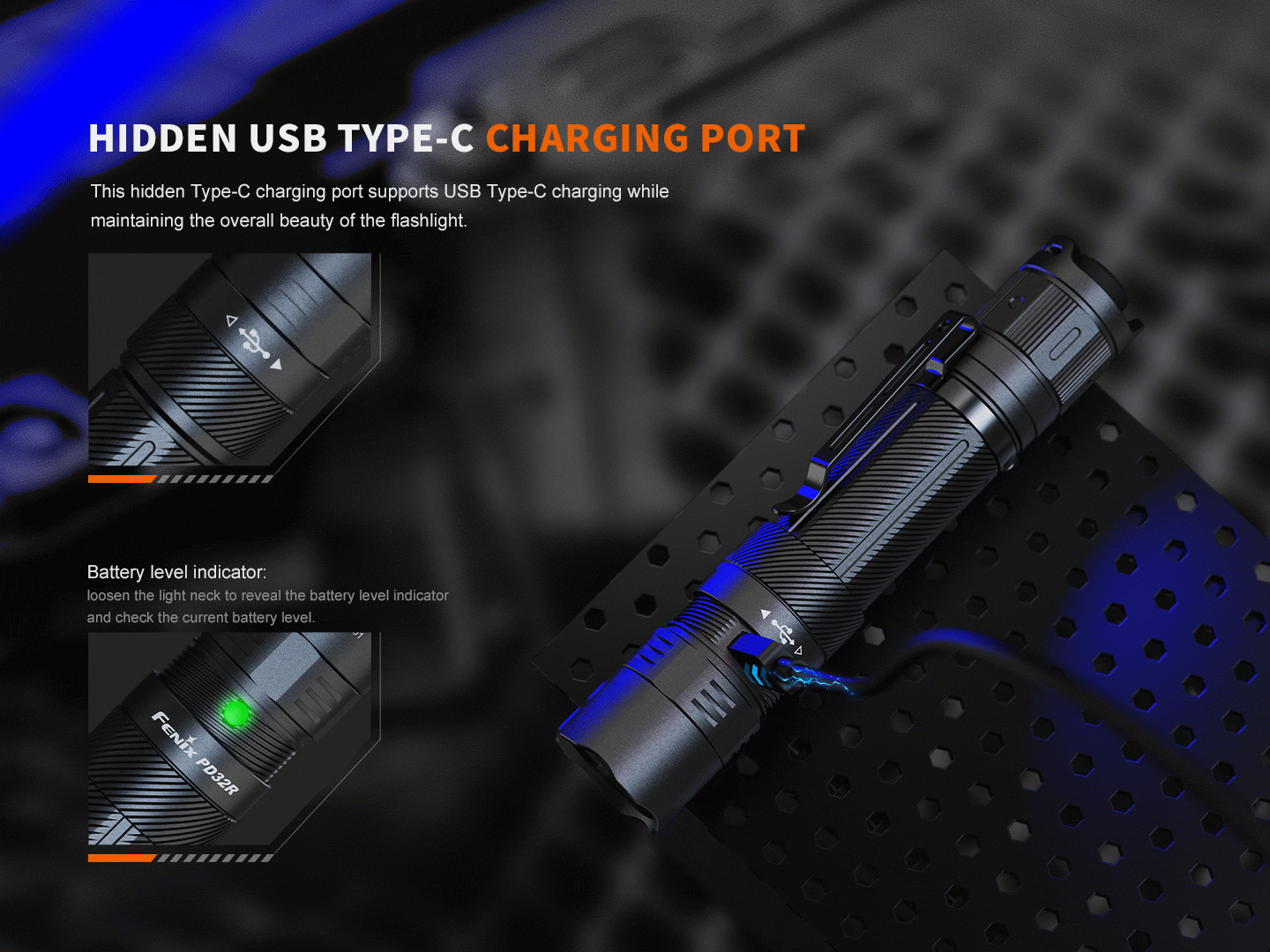 Fenix Store Tactical Flashlight Fenix PD32R Rechargeable Silent Switch LED Flashlight