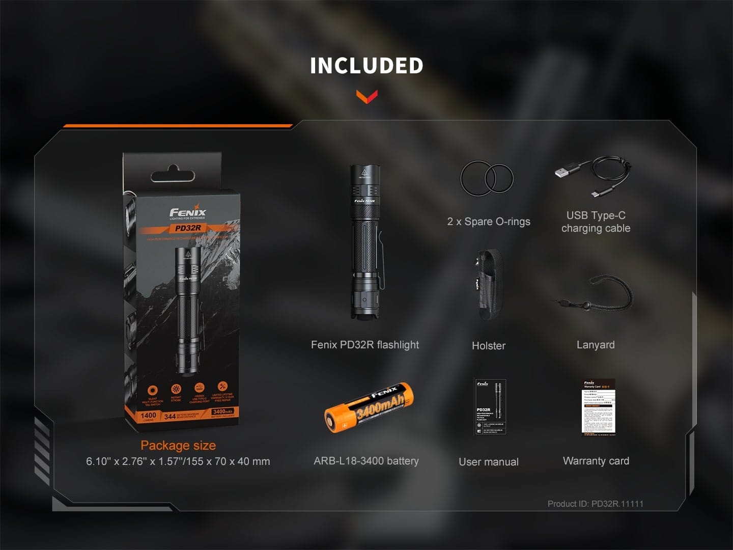 Fenix Store Tactical Flashlight Fenix PD32R Rechargeable Silent Switch LED Flashlight