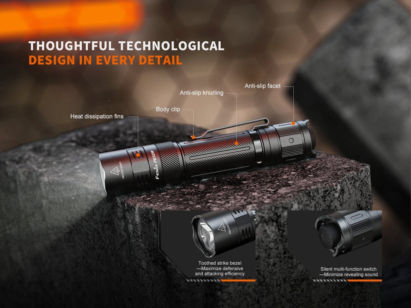Fenix Store Tactical Flashlight Fenix PD32R Rechargeable Silent Switch LED Flashlight