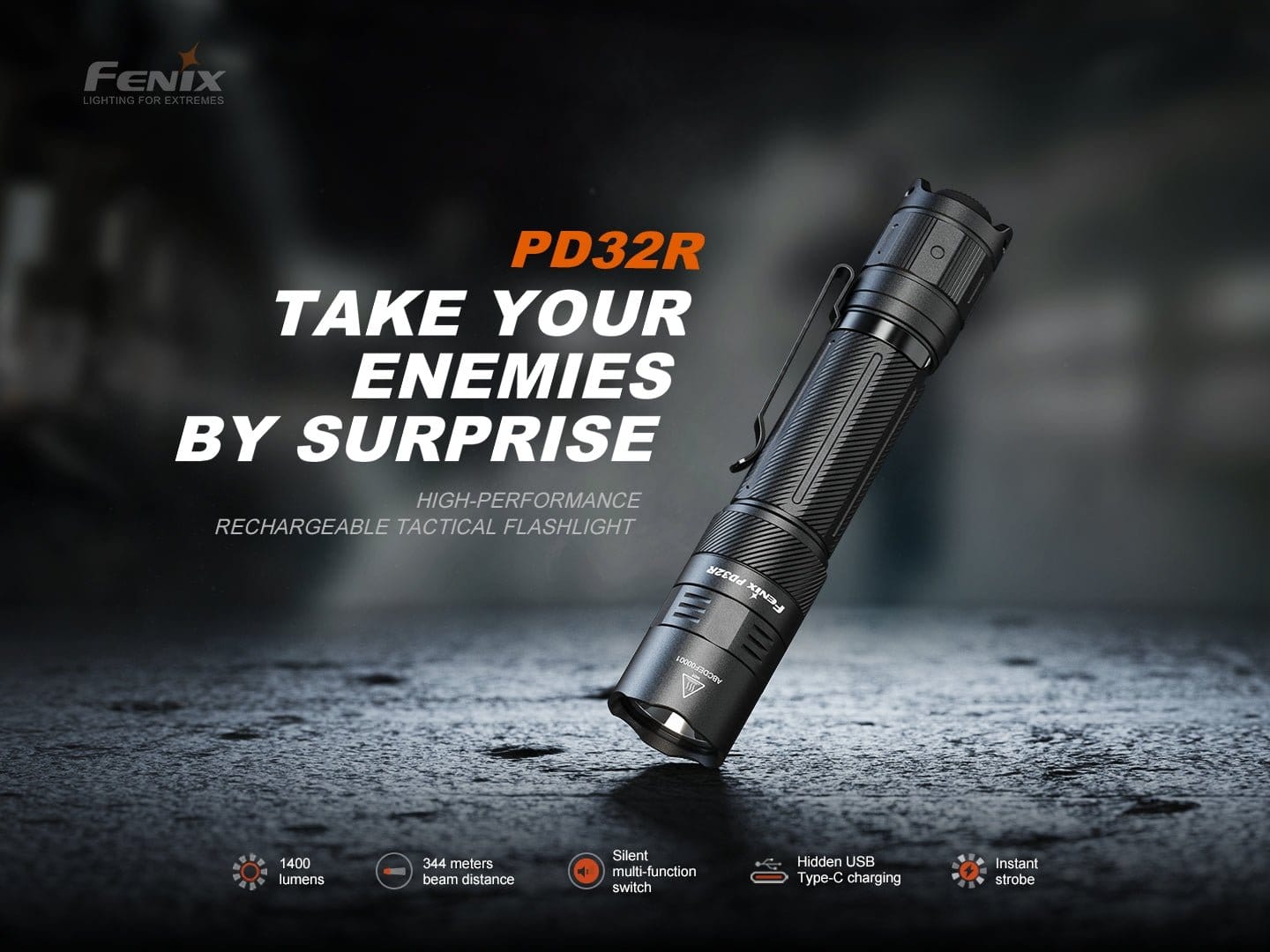 Fenix Store Tactical Flashlight Fenix PD32R Rechargeable Silent Switch LED Flashlight