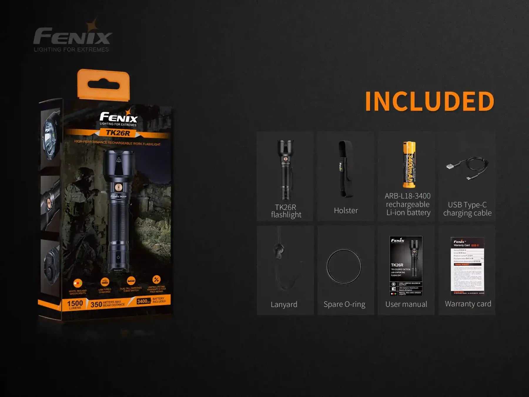 Fenix Store Tactical Flashlight Fenix TK26R Tactical LED Flashlight - 1500 Lumens
