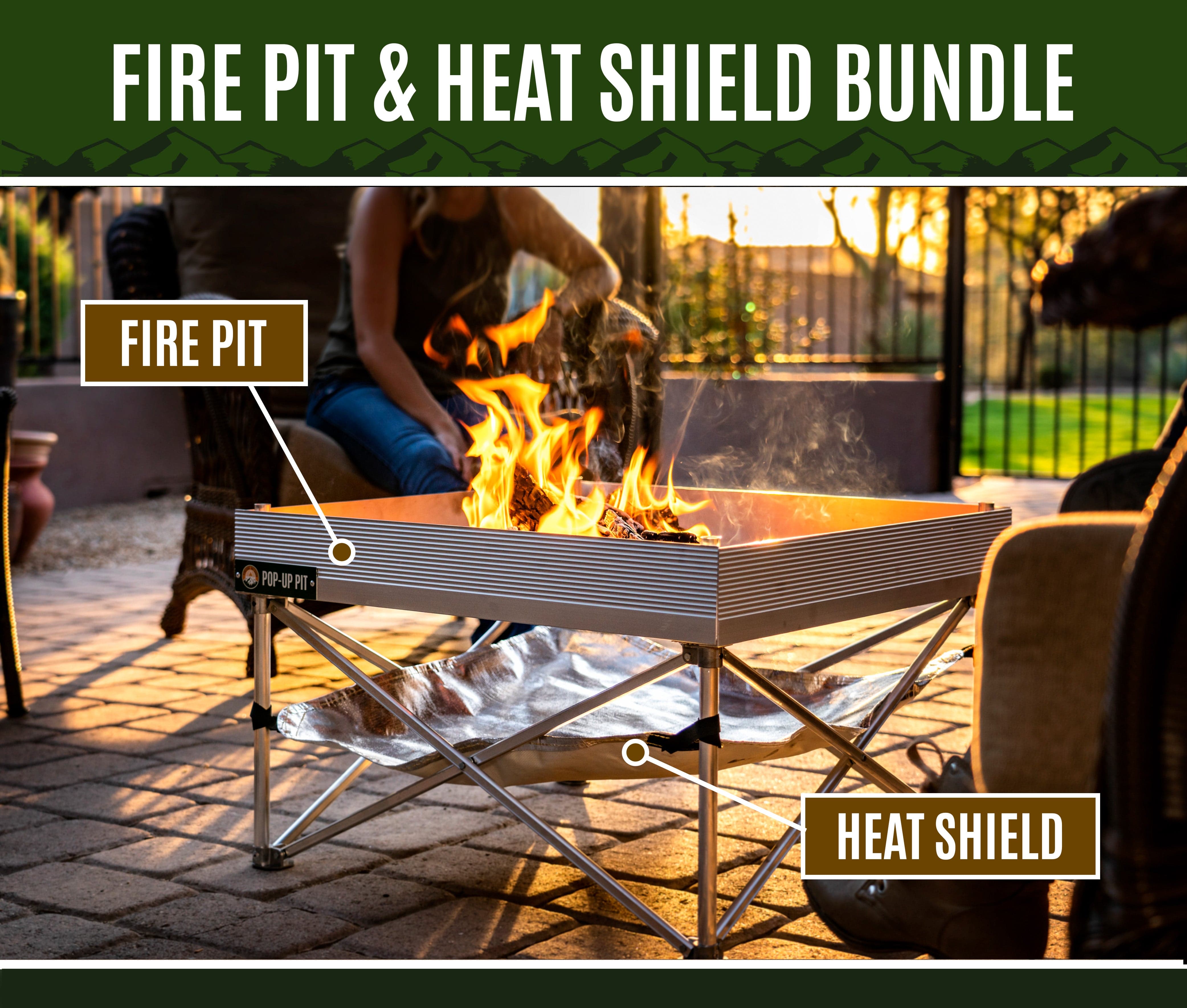 Fireside Outdoor Pop-Up Pit Accessories Fireside Outdoor Pop-Up Fire Pit & Heat Shield Bundle