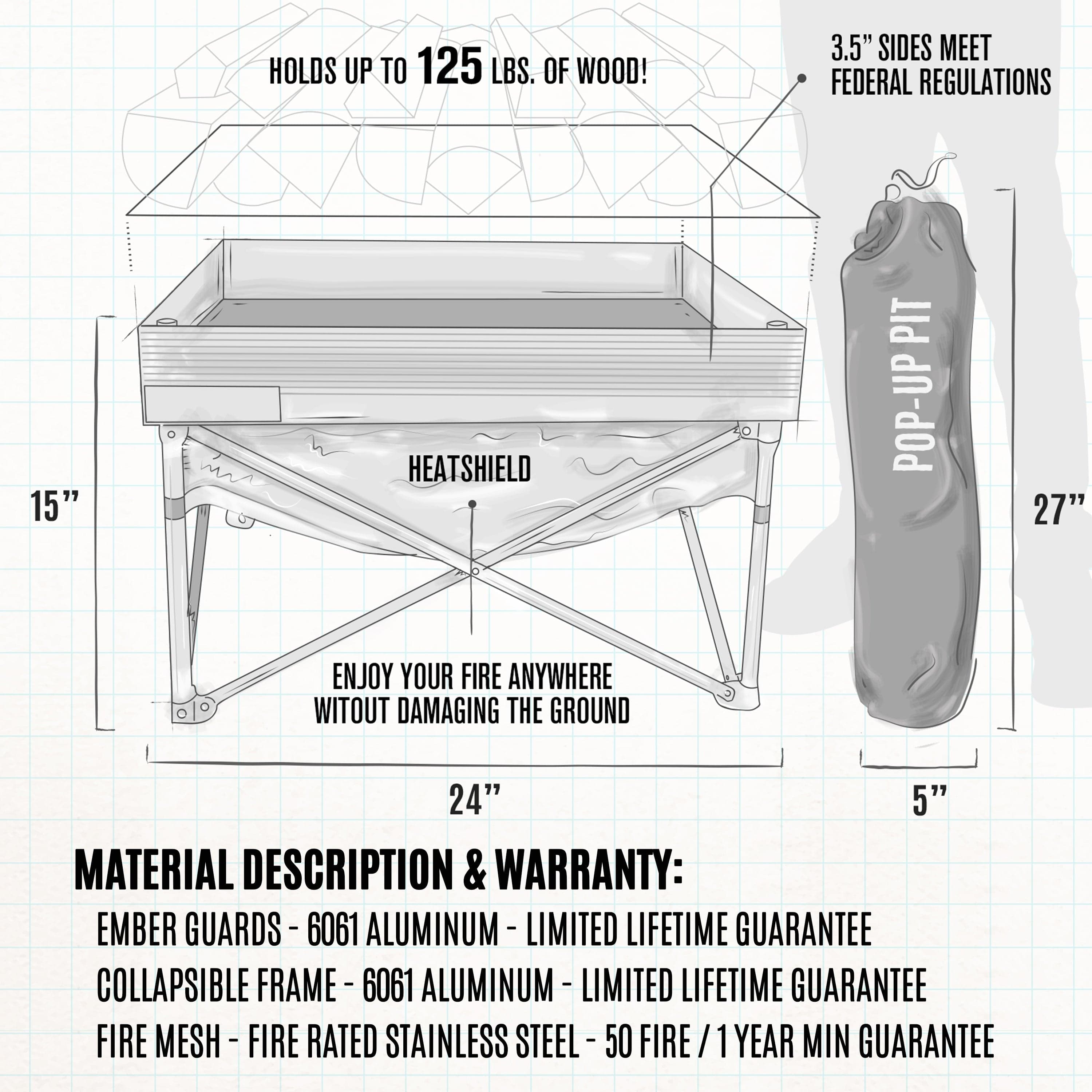 Fireside Outdoor Pop-Up Pit Accessories Fireside Outdoor Pop-Up Fire Pit & Heat Shield Bundle