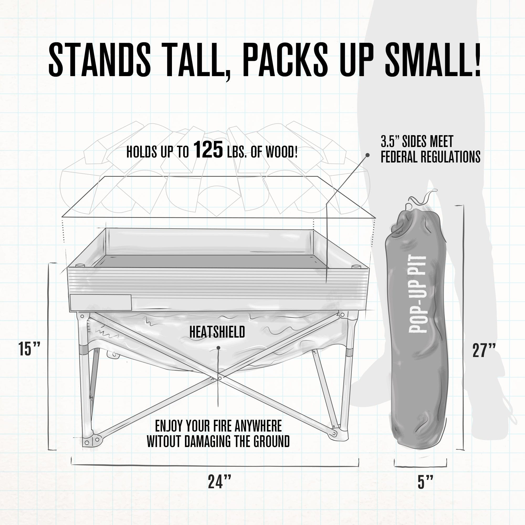 Fireside Outdoor Pop-Up Pit Accessories Pop-Up Fire Pit (With Heat Shield) Pop-Up Fire Pit + Heat Shield (Bonus Pack)