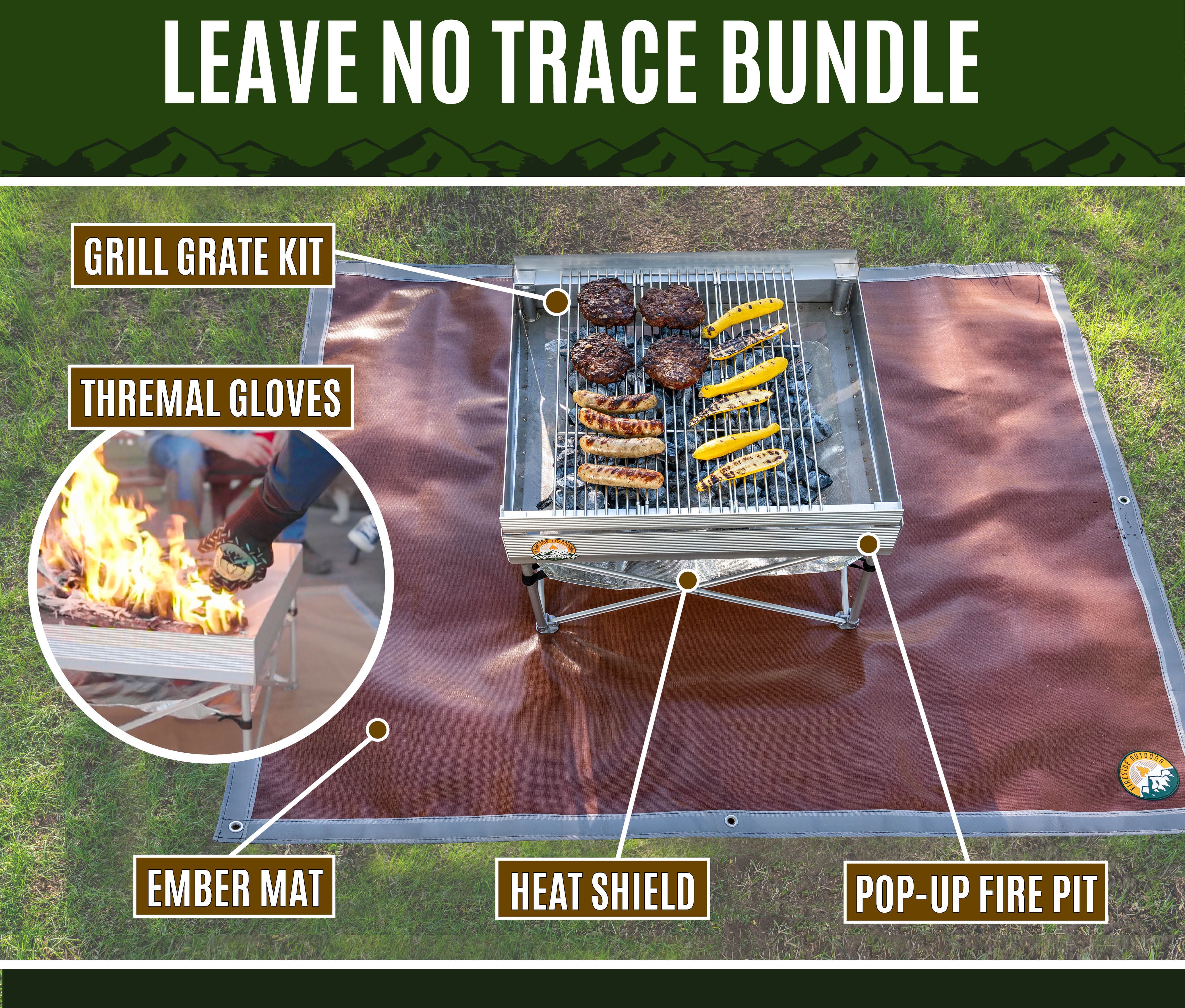 Fireside Outdoor Pop-Up Pit Accessories Quad-Fold Leave No Trace Bundle
