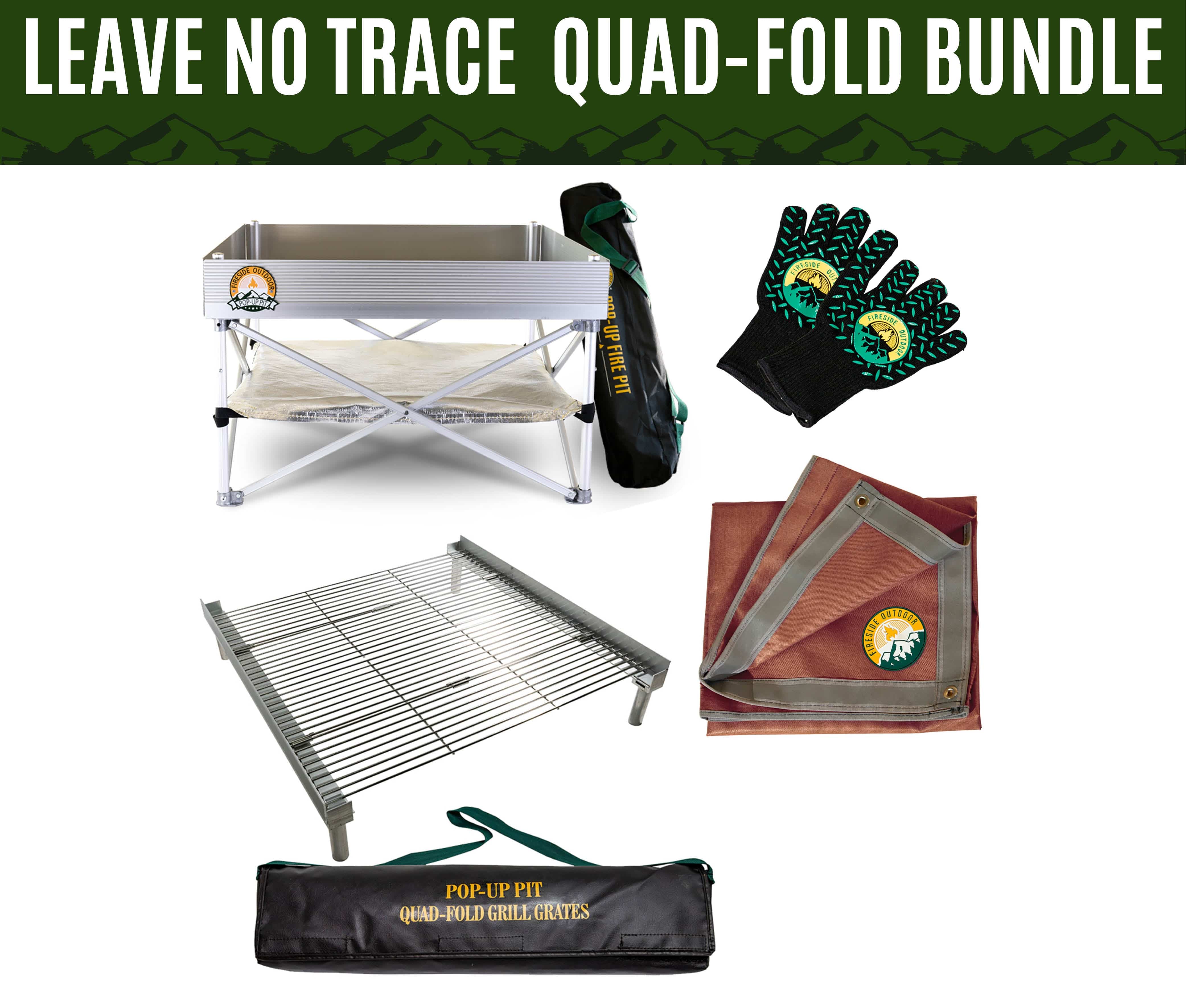 Fireside Outdoor Pop-Up Pit Accessories Quad-Fold Leave No Trace Bundle
