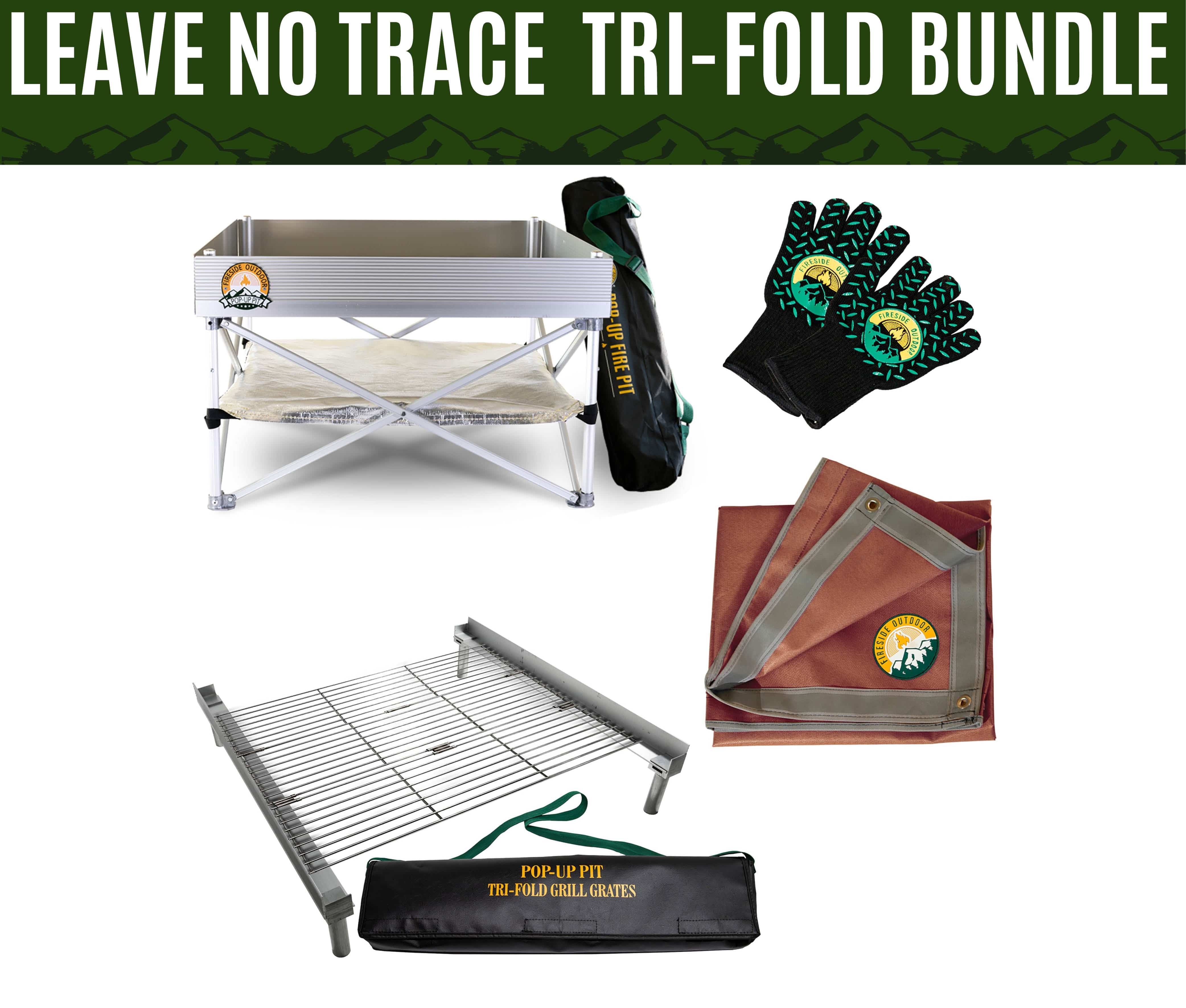 Fireside Outdoor Pop-Up Pit Accessories Quad-Fold Leave No Trace Bundle
