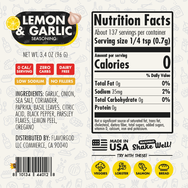 Flavor God BBQ Rubs & Seasonings Lemon & Garlic Seasoning