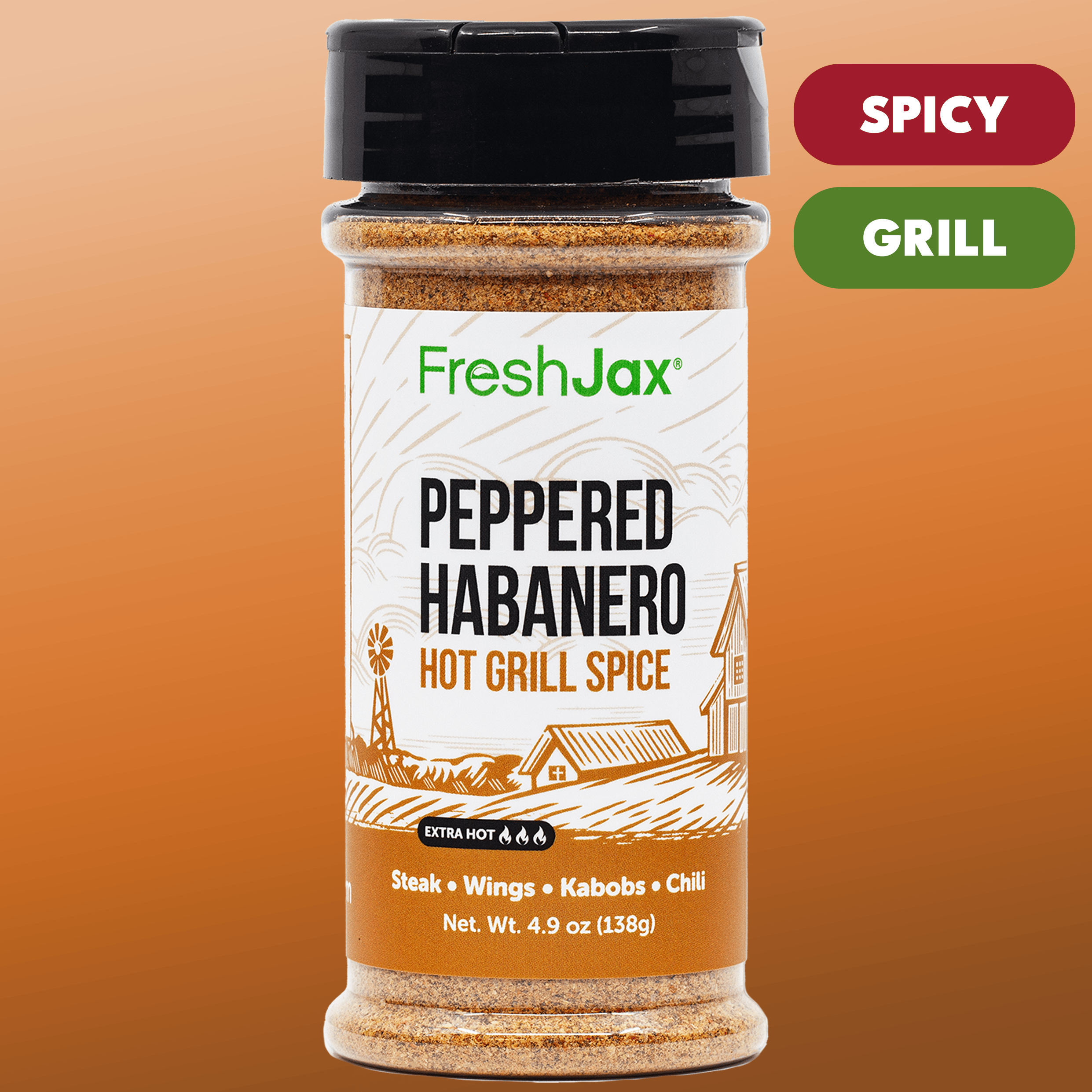 FreshJax Seasoning Peppered Habanero Hot Grill Spice – Low Sodium Fiery Blend