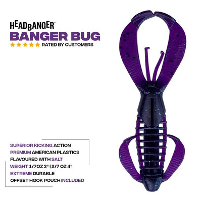 Headbanger Lures Soft Baits 3" (5-pack) / Black Blue Flake Headbanger BangerBug 3" - Black Blue Flake