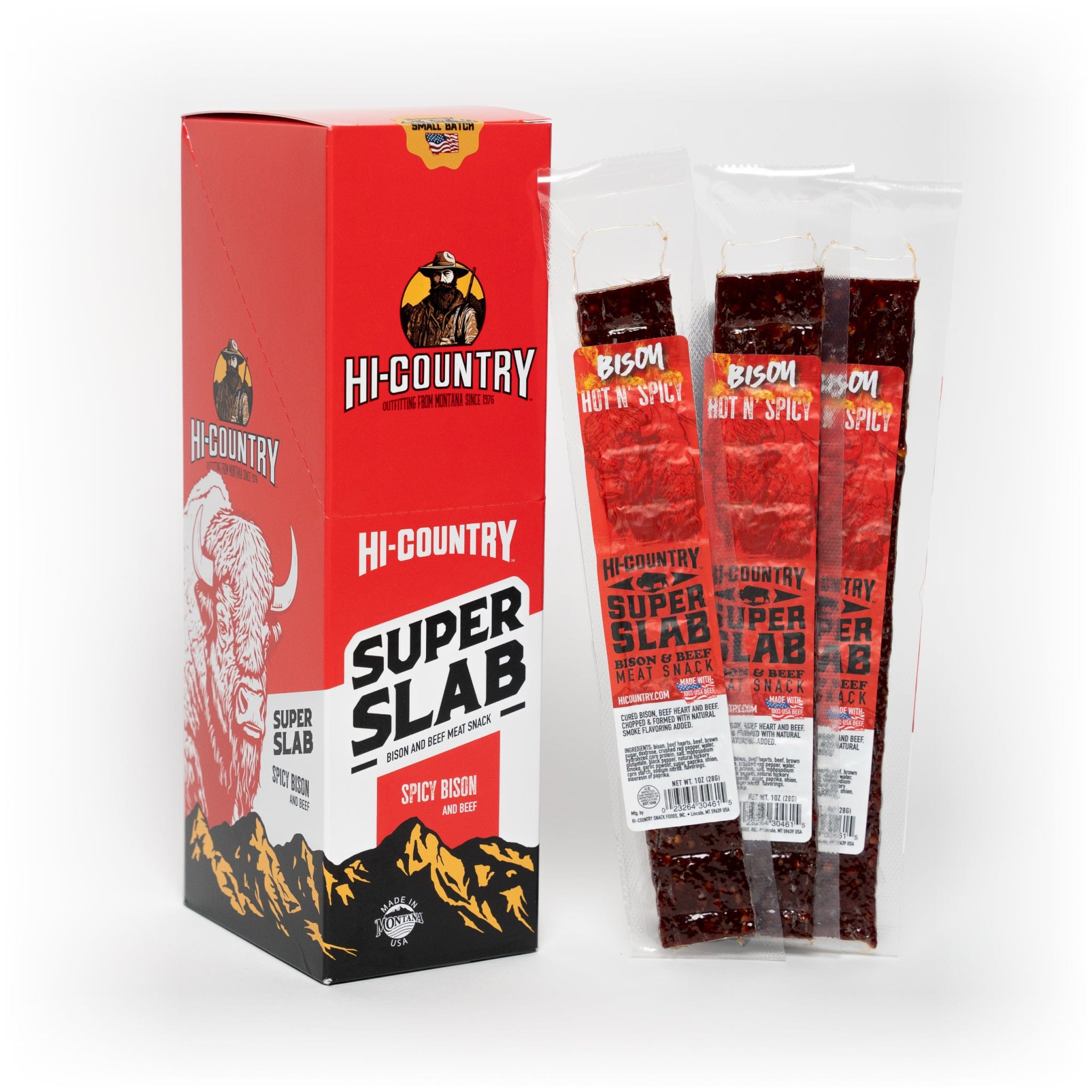Hi-Country Snack Foods Inc. Jerky Hot & Spicy Bison Super Slab Caddy 20 CT