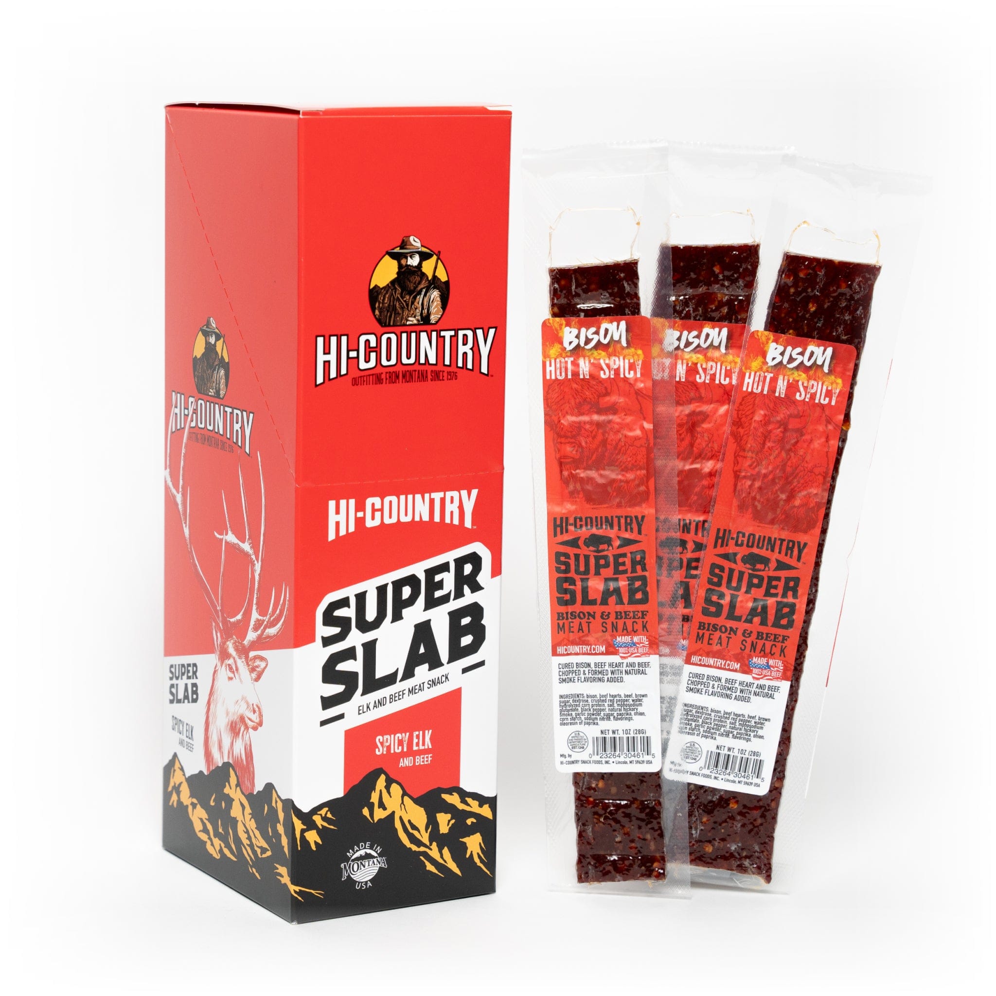 Hi-Country Snack Foods Inc. Jerky Hot & Spicy Elk Super Slab Caddy 20 CT
