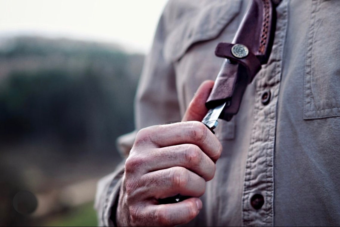 E3 Carbon 1080 neck knife with forged scales, MINI /ROSEWOOD GRIP BY TITAN TC-003