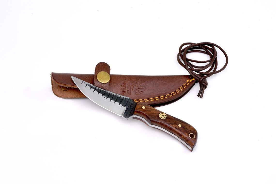 E3 Carbon 1080 neck knife with forged scales, MINI /ROSEWOOD GRIP BY TITAN TC-003