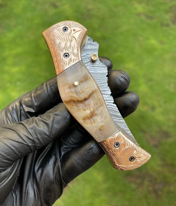 cskforged Custom Handmade Damascus Blade EDC Folding Pocket Knife