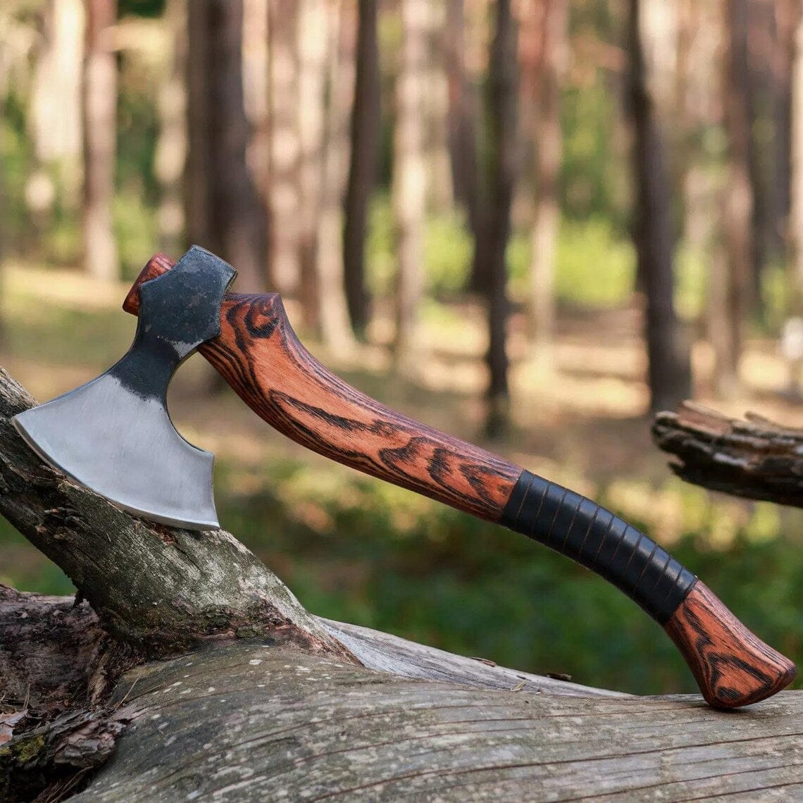 KBS Knives Store Axe 1095 Steel Blade Custom Handcrafted Tomahawk | Rosewood Handle with Leather Wrap & Sheath |  | Durable Axe for Outdoor Adventures by KBS Knives