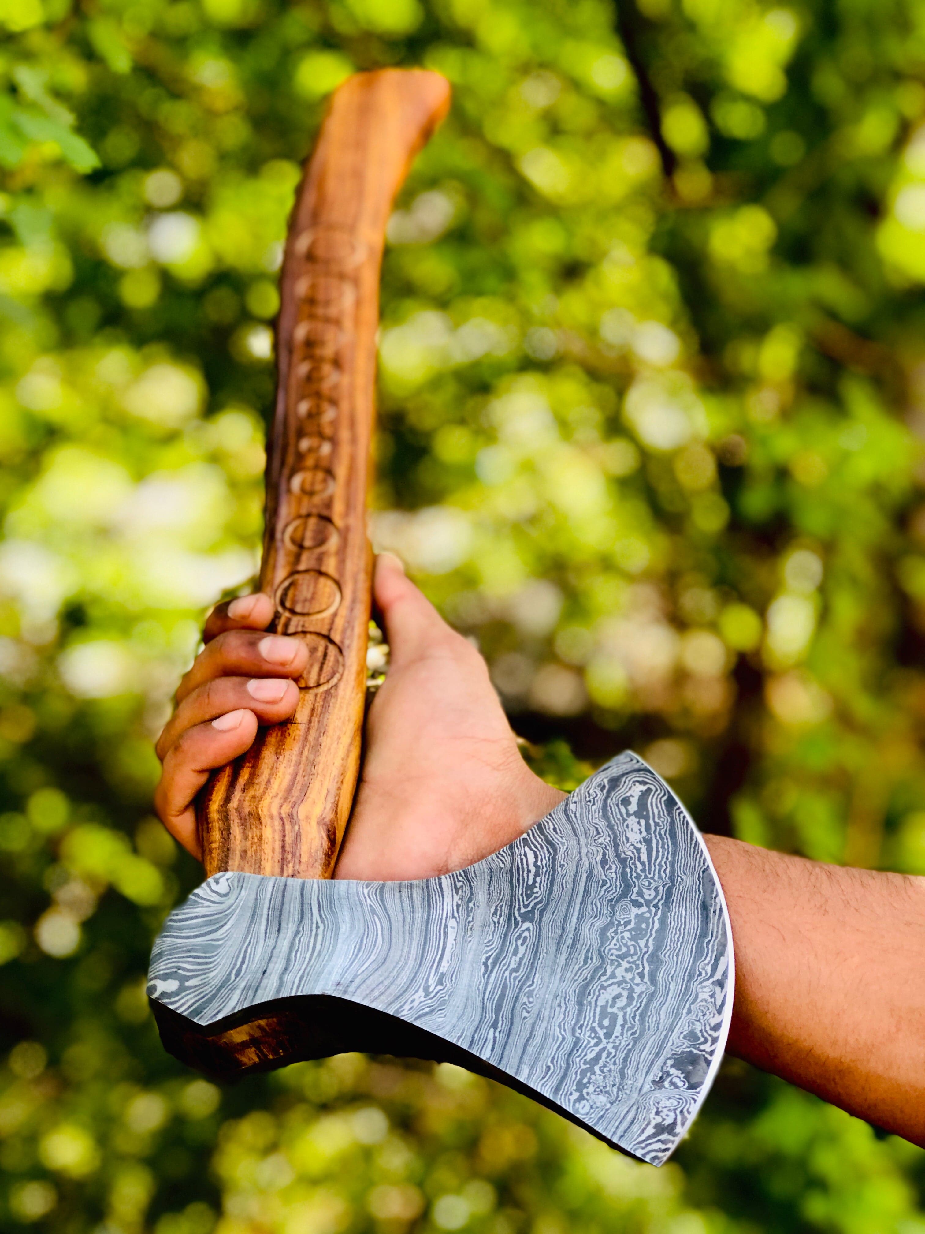 KBS Knives Store Axe Custom Hammer Forged Damascus Steel Axe