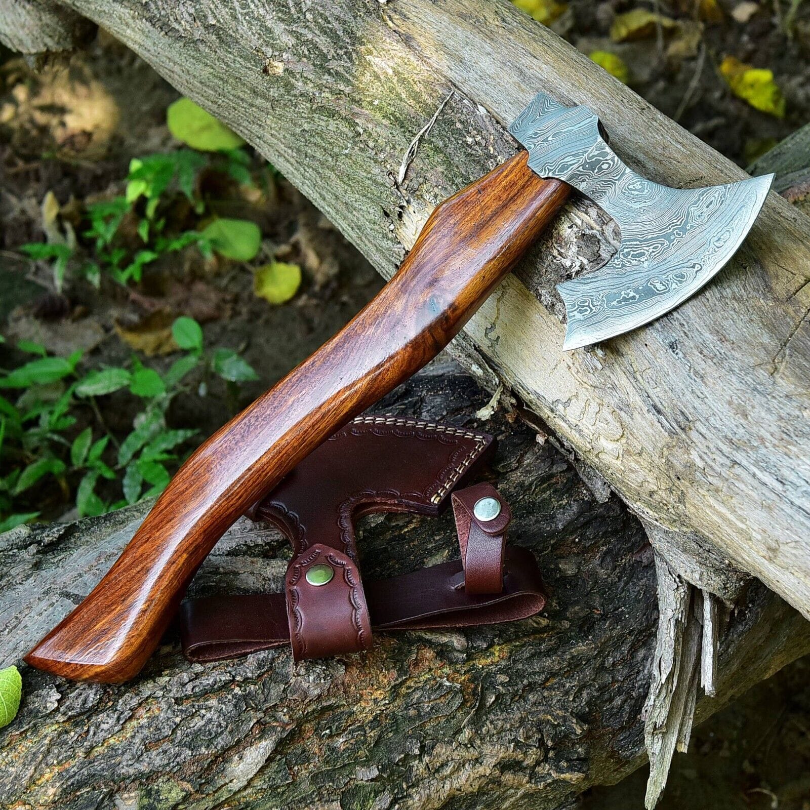 KBS Knives Store Axe Custom Handmade Damascus Steel Tomahawk Axe with Rosewood Handle - 17 Inches by KBS Knives Store