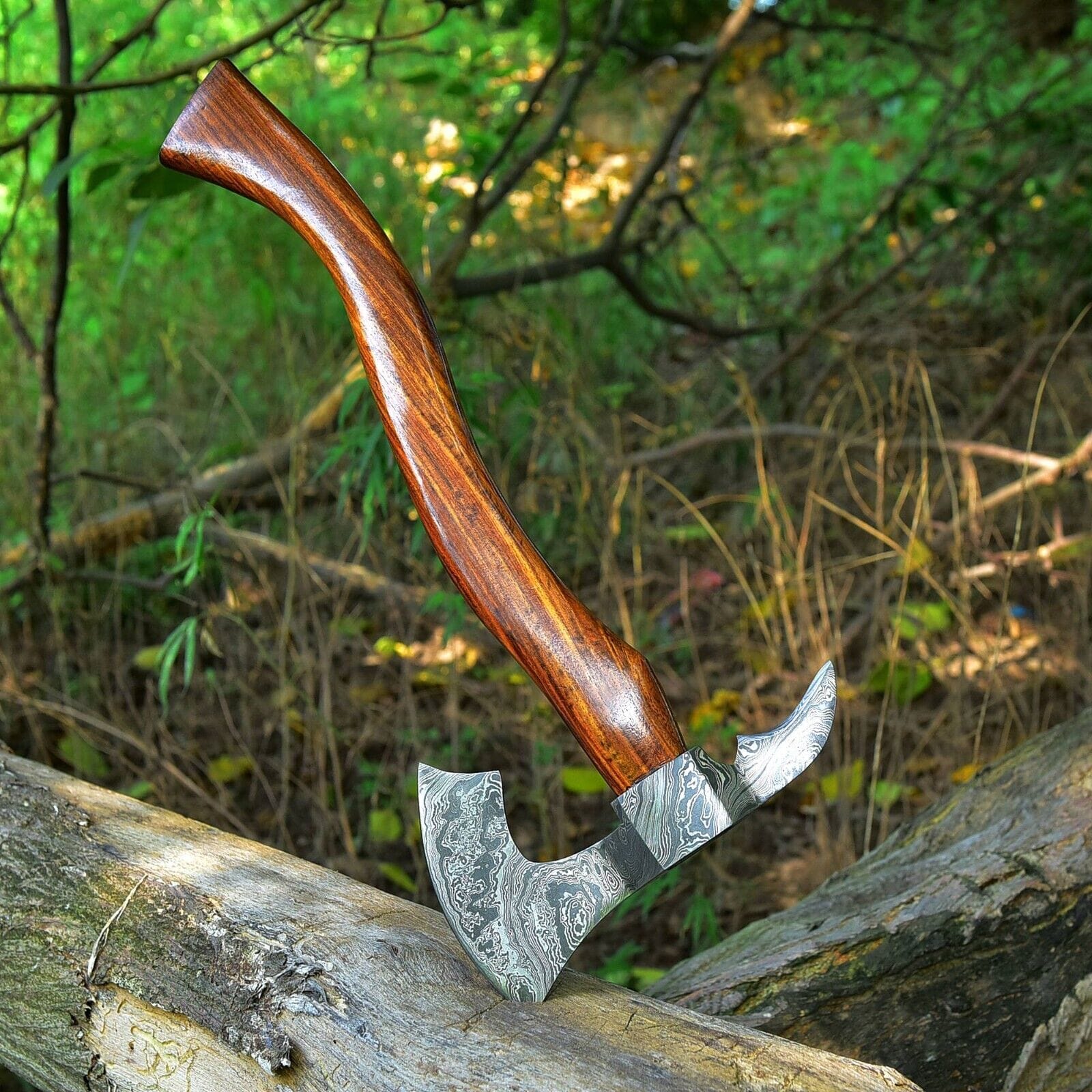 KBS Knives Store Axe Custom Handmade Damascus Steel Tomahawk Axe with Rosewood Handle - 17 Inches by KBS Knives Store
