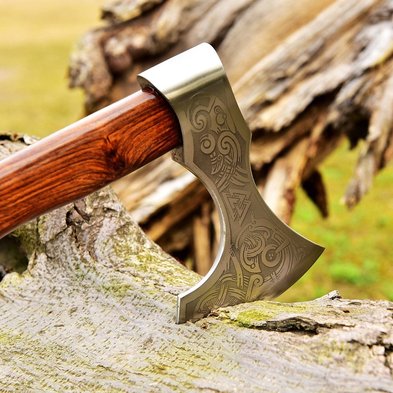 KBS Knives Store Axe Custom Handmade Hand Engraved High Carbon Steel Viking Tomahawk Axe with Rosewood Handle by KBS Knives Store