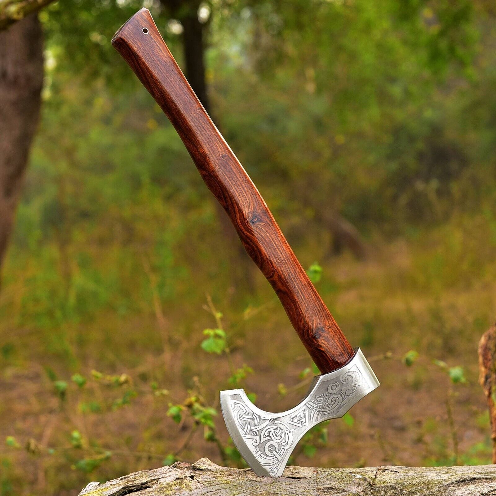 KBS Knives Store Axe Custom Handmade Hand Engraved High Carbon Steel Viking Tomahawk Axe with Rosewood Handle by KBS Knives Store