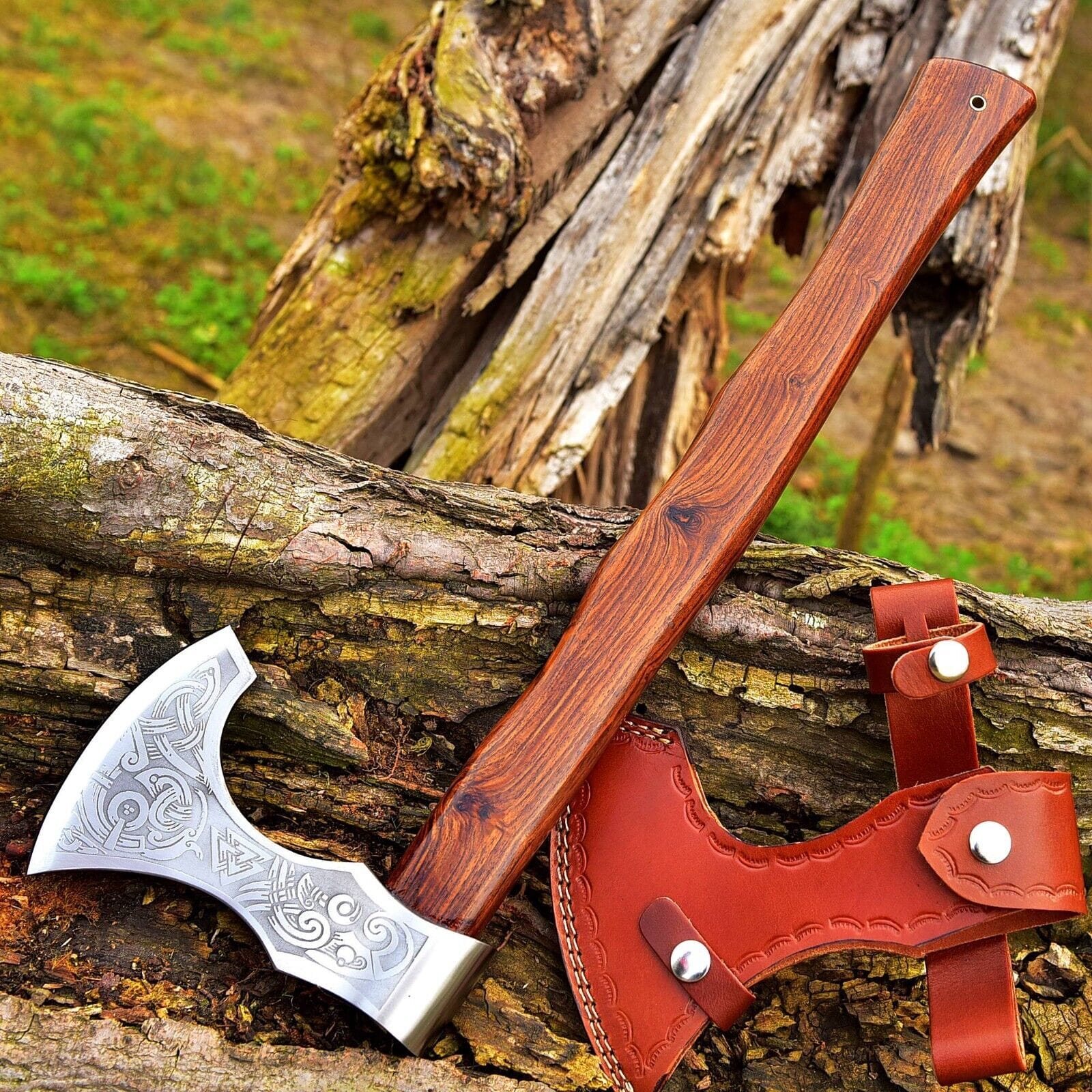 KBS Knives Store Axe Custom Handmade Hand Engraved High Carbon Steel Viking Tomahawk Axe with Rosewood Handle by KBS Knives Store
