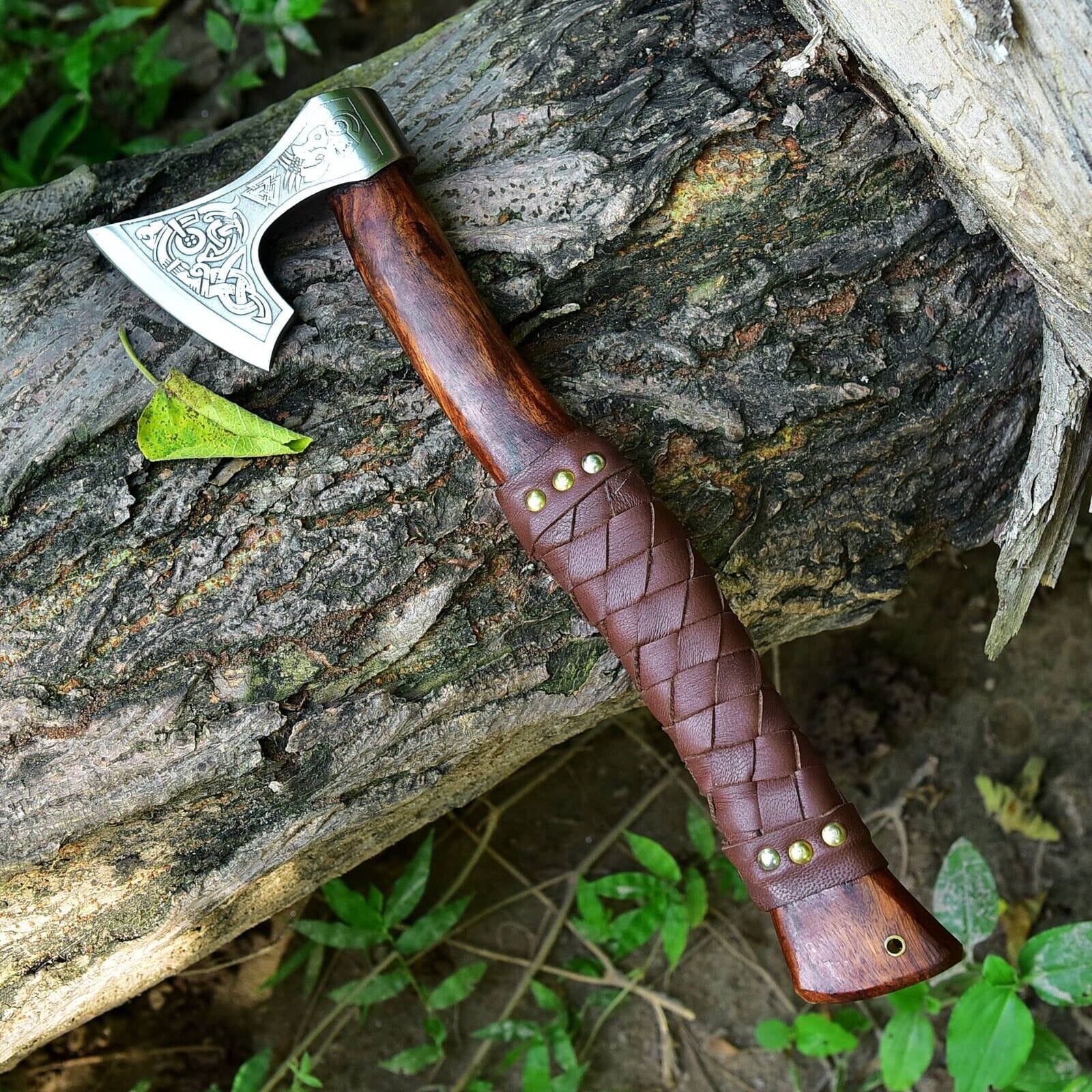 KBS Knives Store Axe Custom Handmade Hand Engraved High Carbon Steel Viking Tomahawk Axe with Rosewood Handle by KBS Knives Store