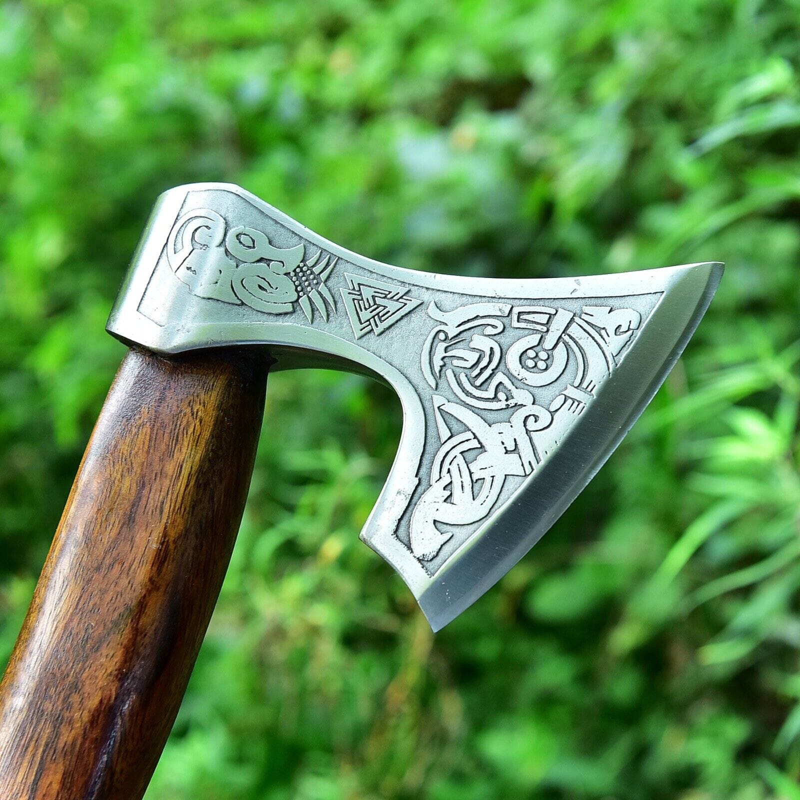KBS Knives Store Axe Custom Handmade Hand Engraved High Carbon Steel Viking Tomahawk Axe with Rosewood Handle by KBS Knives Store