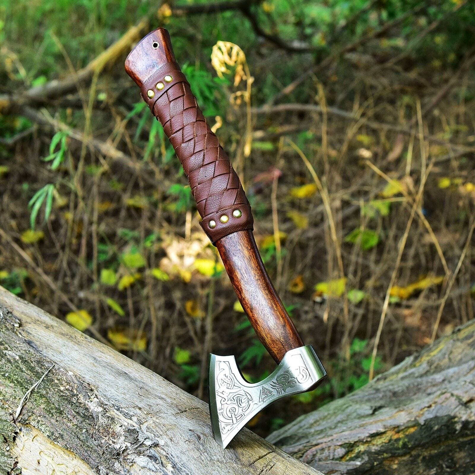 KBS Knives Store Axe Custom Handmade Hand Engraved High Carbon Steel Viking Tomahawk Axe with Rosewood Handle by KBS Knives Store