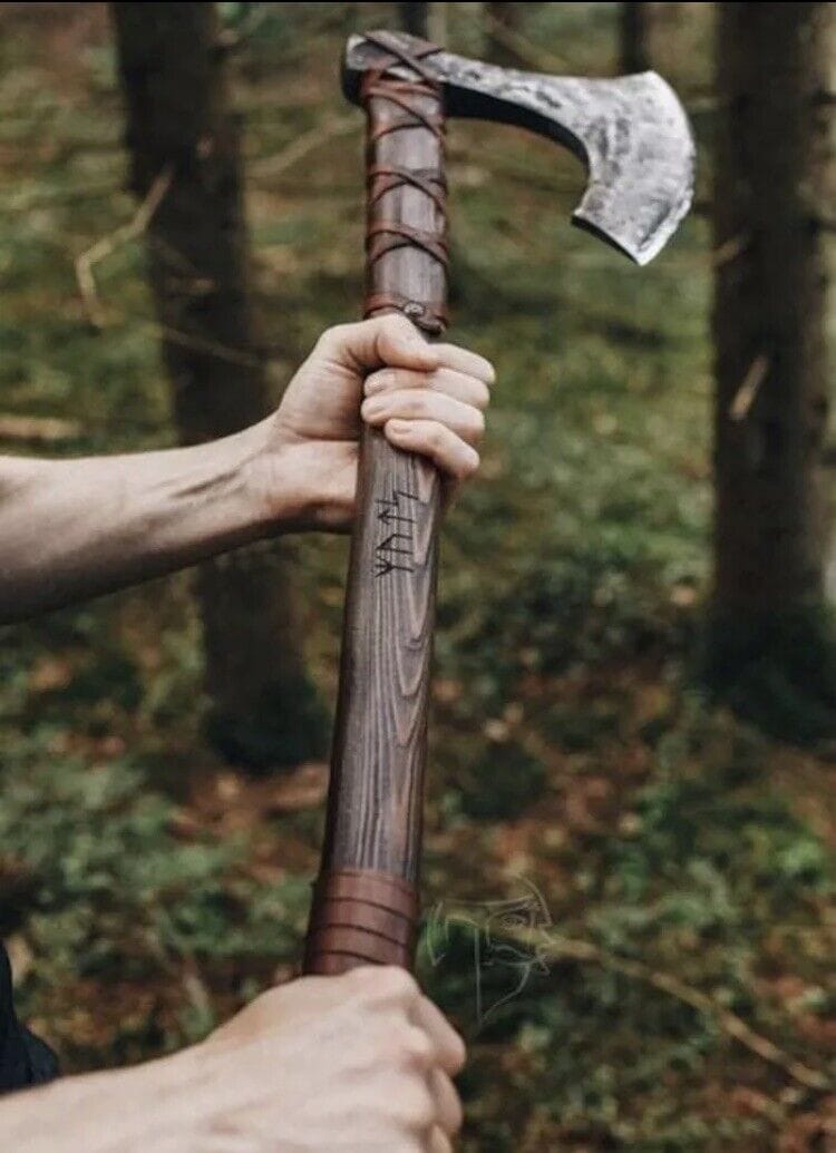 KBS Knives Store Axe Custom Handmade Viking Battle Axe with Forged 1095 Steel Blade and Rosewood Leather-Wrapped Handle – KBS Knives Store