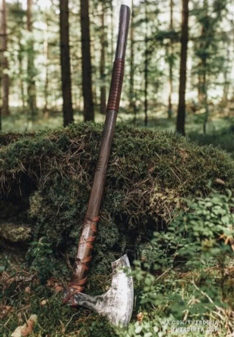 KBS Knives Store Axe Custom Handmade Viking Battle Axe with Forged 1095 Steel Blade and Rosewood Leather-Wrapped Handle – KBS Knives Store