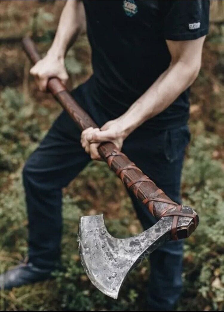 KBS Knives Store Axe Custom Handmade Viking Battle Axe with Forged 1095 Steel Blade and Rosewood Leather-Wrapped Handle – KBS Knives Store