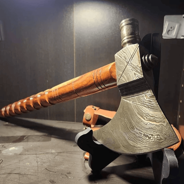 KBS Knives Store Axe "Damascus Smoke Pipe Tomahawk/Axe | Rose Wood Handle | Leather Sheath | KBS Knives Store"
