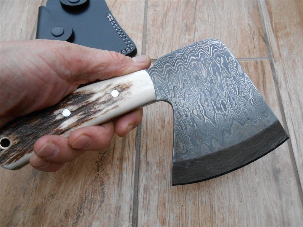 KBS Knives Store Axe Full Tang Custom Handmade Damascus Steel Mini Axe