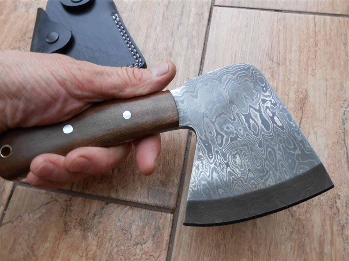 KBS Knives Store Axe Full Tang Custom Handmade Damascus Steel Mini Axe