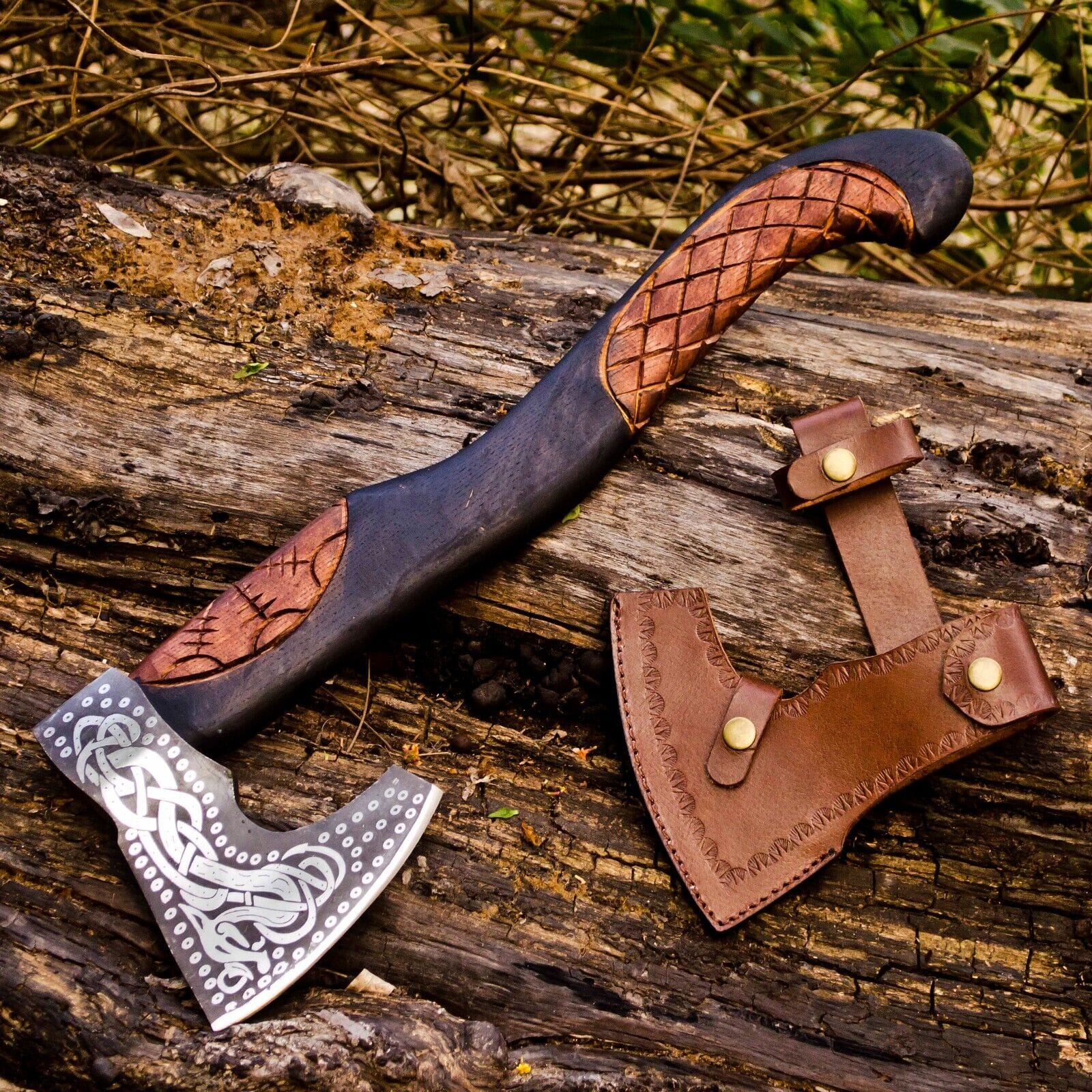 KBS Knives Store Axe Handcrafted Battle Axe with Engraved 1095 Steel Blade and Hand Engraved Rosewood Handle – KBS Knives Store