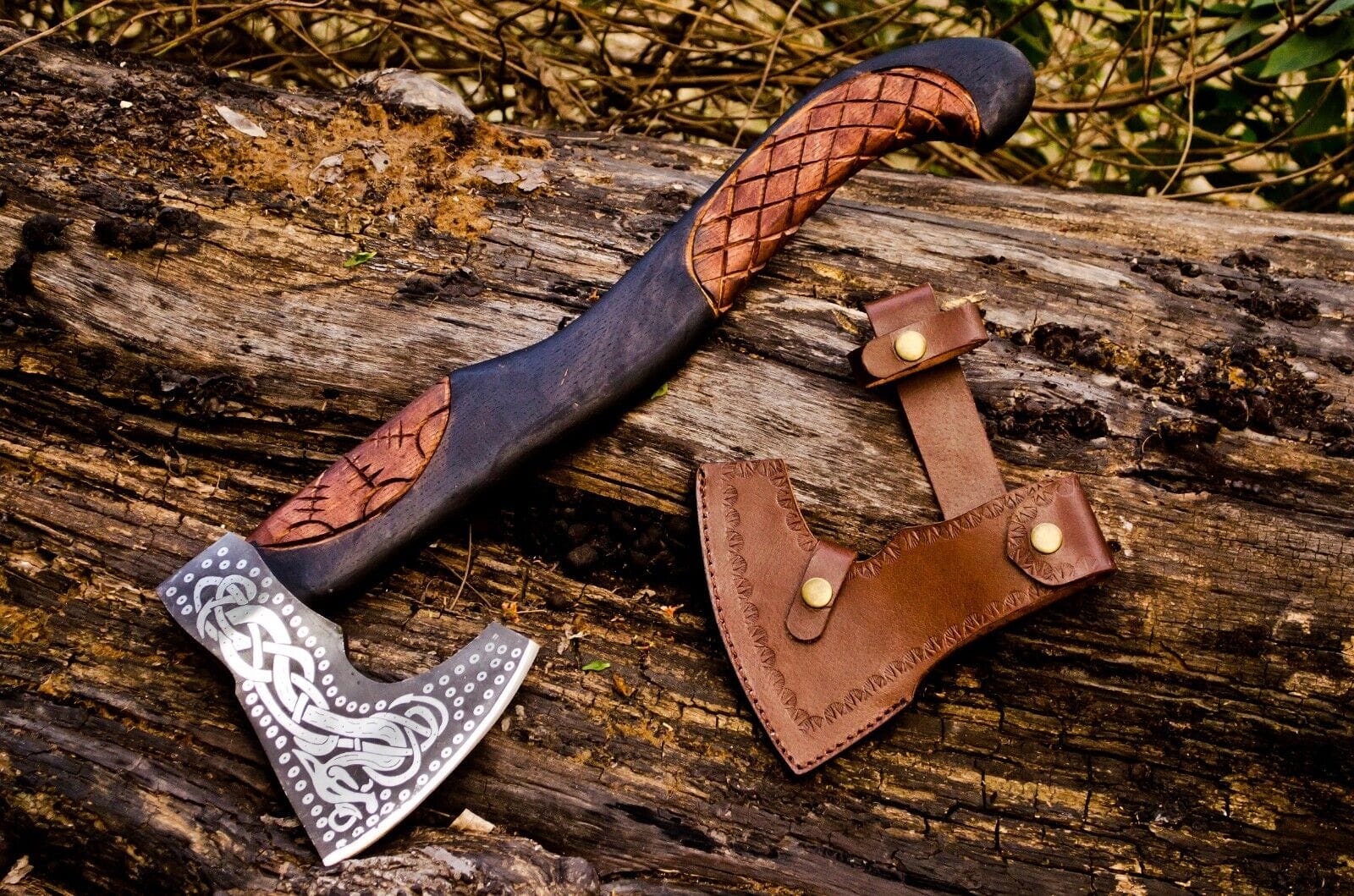 KBS Knives Store Axe Handcrafted Battle Axe with Engraved 1095 Steel Blade and Hand Engraved Rosewood Handle – KBS Knives Store
