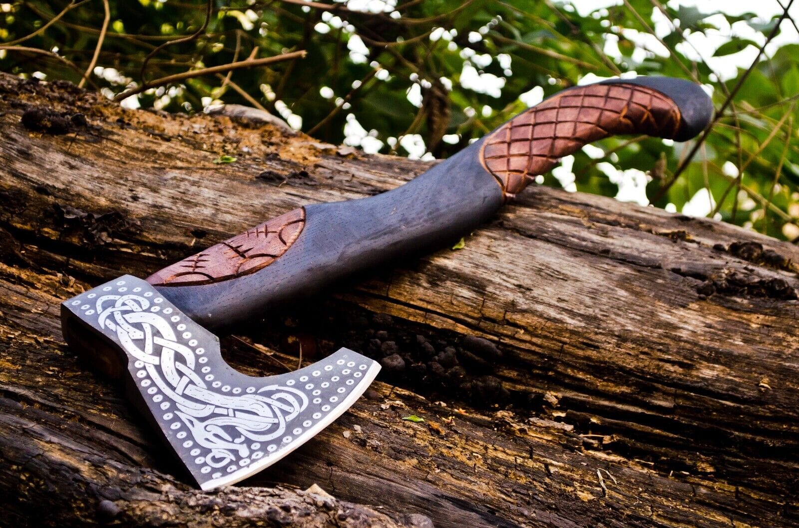 KBS Knives Store Axe Handcrafted Battle Axe with Engraved 1095 Steel Blade and Hand Engraved Rosewood Handle – KBS Knives Store