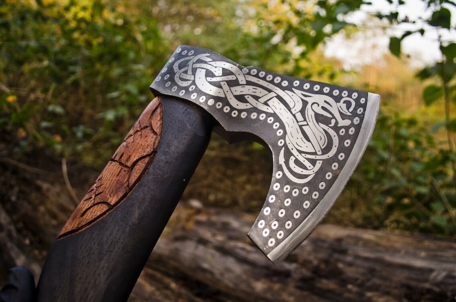 KBS Knives Store Axe Handcrafted Battle Axe with Engraved 1095 Steel Blade and Hand Engraved Rosewood Handle – KBS Knives Store