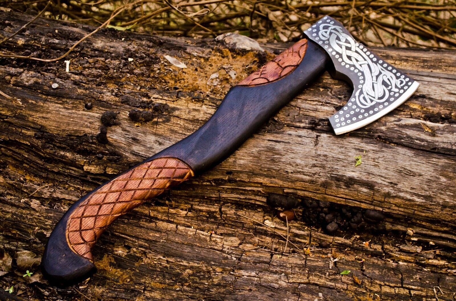 KBS Knives Store Axe Handcrafted Battle Axe with Engraved 1095 Steel Blade and Hand Engraved Rosewood Handle – KBS Knives Store