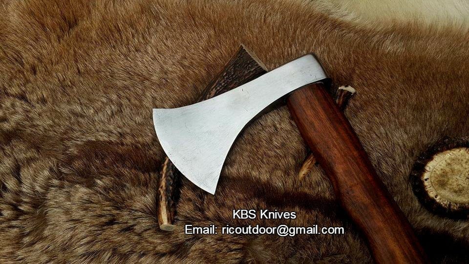 KBS Knives Store Axe Handmade Custom Viking Axe with 1095 High Carbon Steel Blade, Rosewood Handle, and Leather Sheath - KBS Knives Store