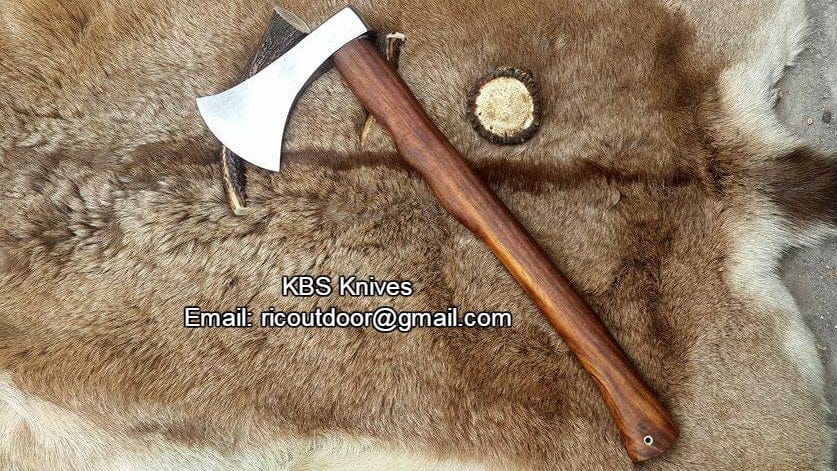 KBS Knives Store Axe Handmade Custom Viking Axe with 1095 High Carbon Steel Blade, Rosewood Handle, and Leather Sheath - KBS Knives Store