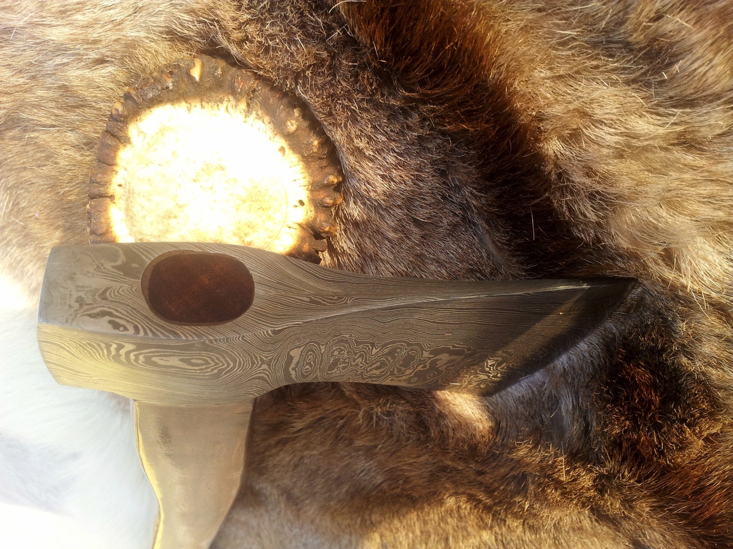 KBS Knives Store Axe Handmade Custom Viking Axe with Damascus Steel Blade, Rosewood Handle, and Leather Sheath - KBS Knives Store